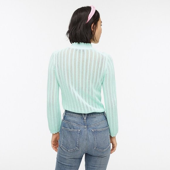 J.Crew Pointelle Ruffle Mockneck Cotton Sweater XS - Picture 13 of 13